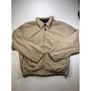 Timberland Harrington Jacket Mens XL Tan Beige Embroidered Logo Full Zip Cotton